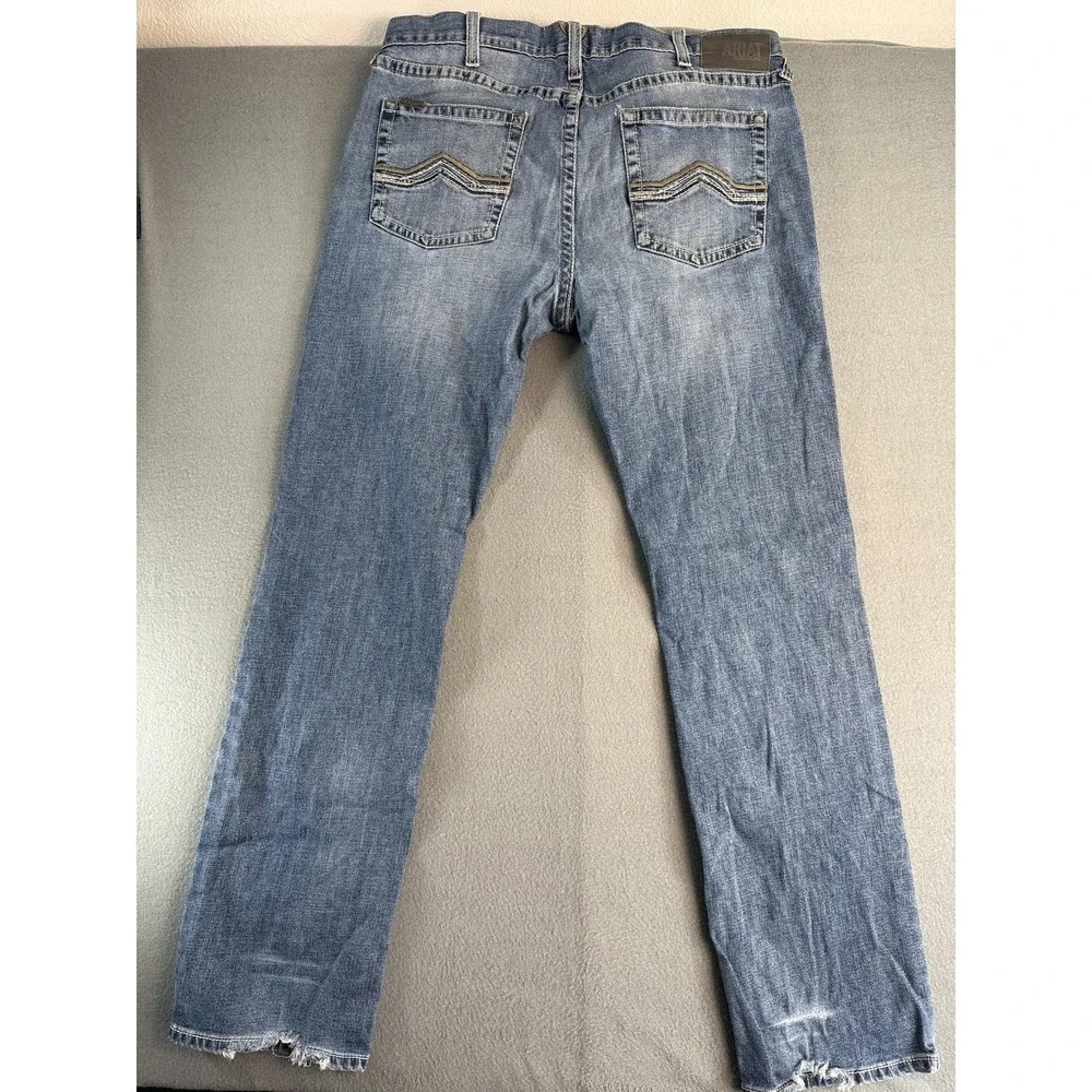 Ariat M5 Slim Straight Jeans Mens 38x36 Med Wash Blue Straight Distressed Denim